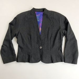 VINTAGE 80s Artsy Wool Blazer M/L Single Button Tailored Silk Feather Lining